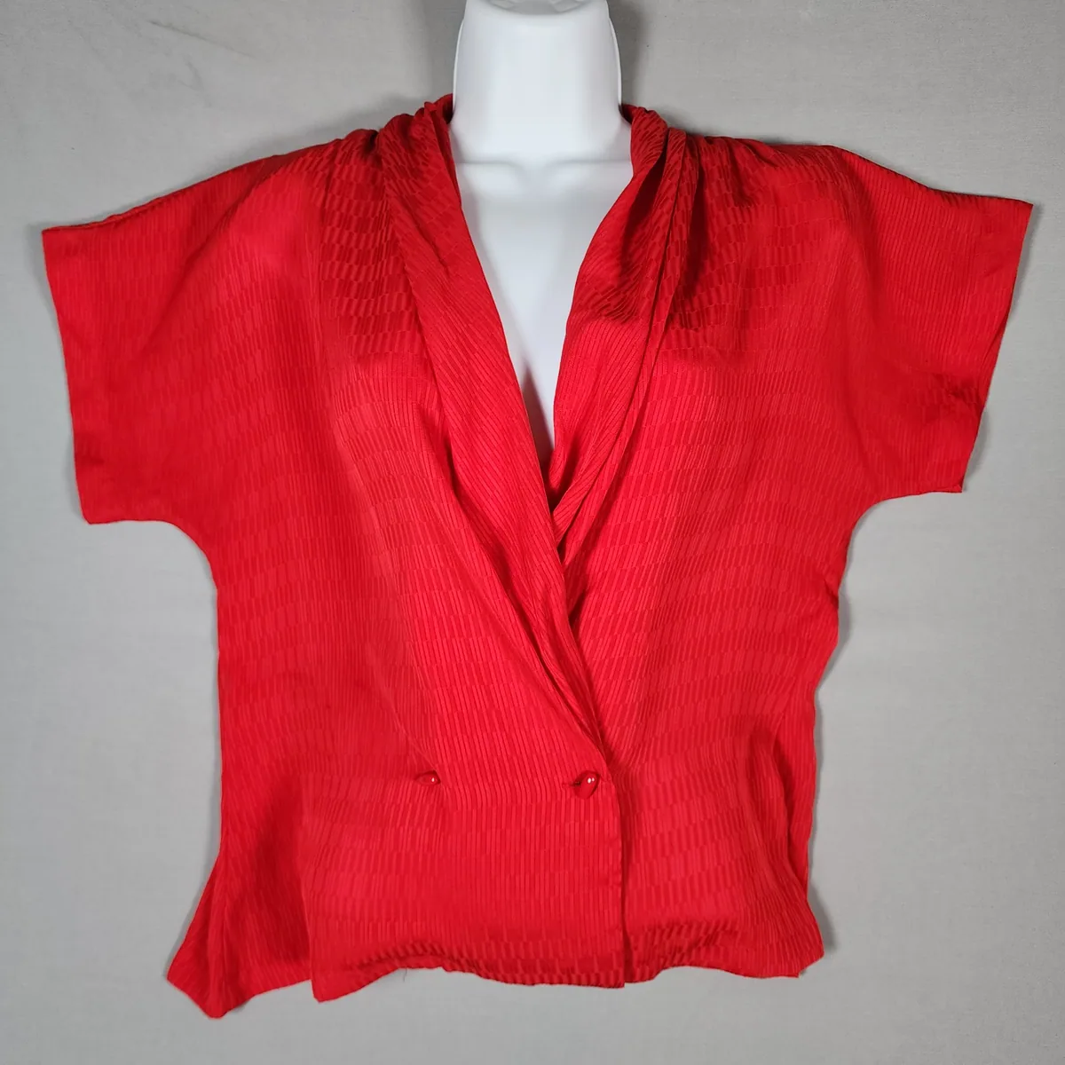 Shirtstrings II Vintage 80s Red Silky Surplice Blouse Women's 9/10